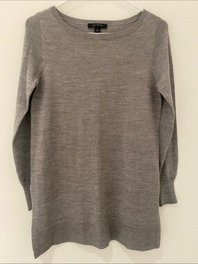 Ann Taylor Heather Gray Long Sleeve Tunic Sweater Side Slits Crewneck S